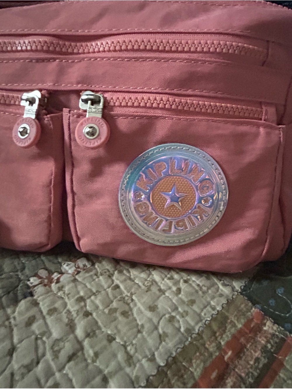 Kipling Rose Pink Nylon Crossbody Bag with Front Zip Pockets - Picture 3 of 13